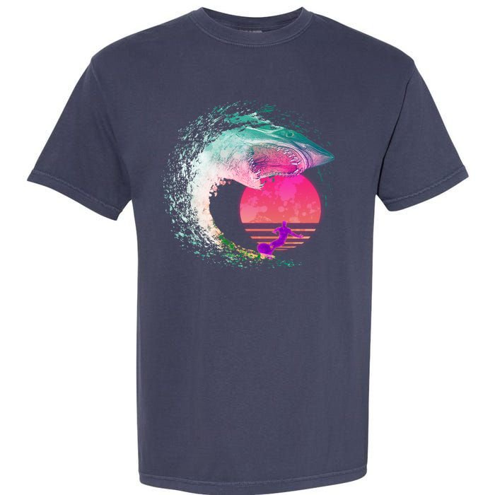 Retro Surfer Shark Wave Garment-Dyed Heavyweight T-Shirt