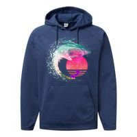 Retro Surfer Shark Wave Performance Fleece Hoodie