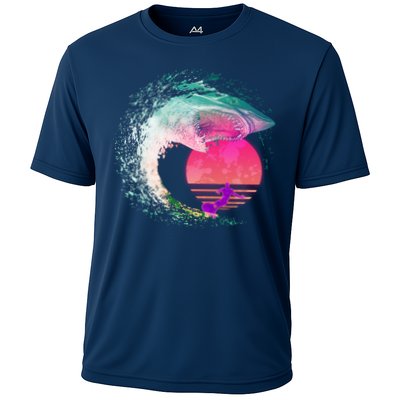 Retro Surfer Shark Wave Performance Shirt