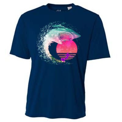 Retro Surfer Shark Wave Cooling Performance Crew T-Shirt