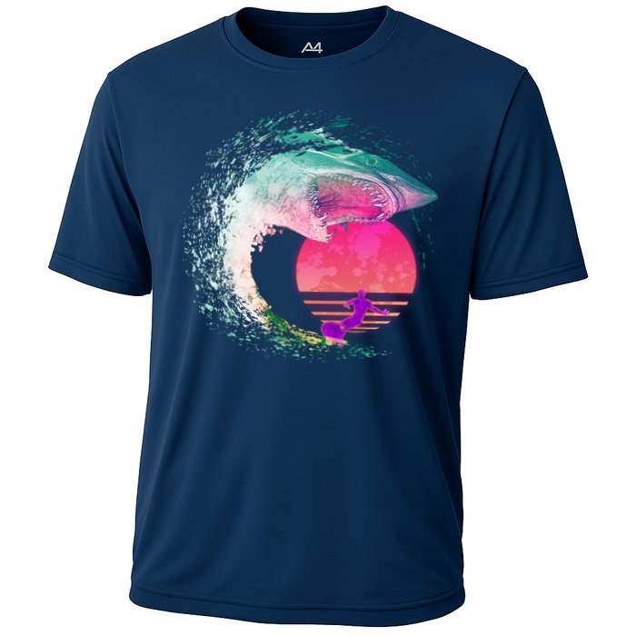 Retro Surfer Shark Wave Performance Shirt