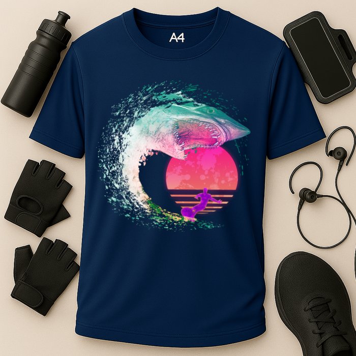 Retro Surfer Shark Wave Performance Shirt