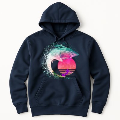 Retro Surfer Shark Wave Hoodie