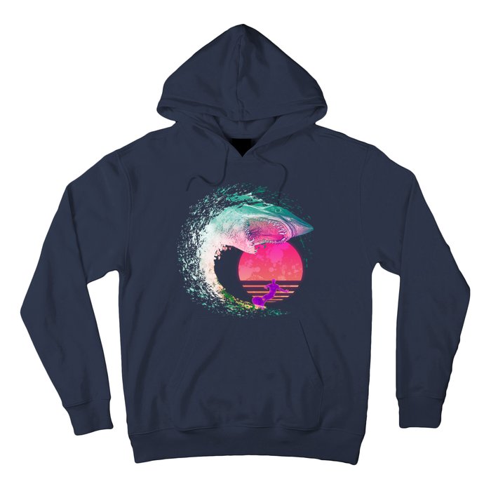 Retro Surfer Shark Wave Hoodie