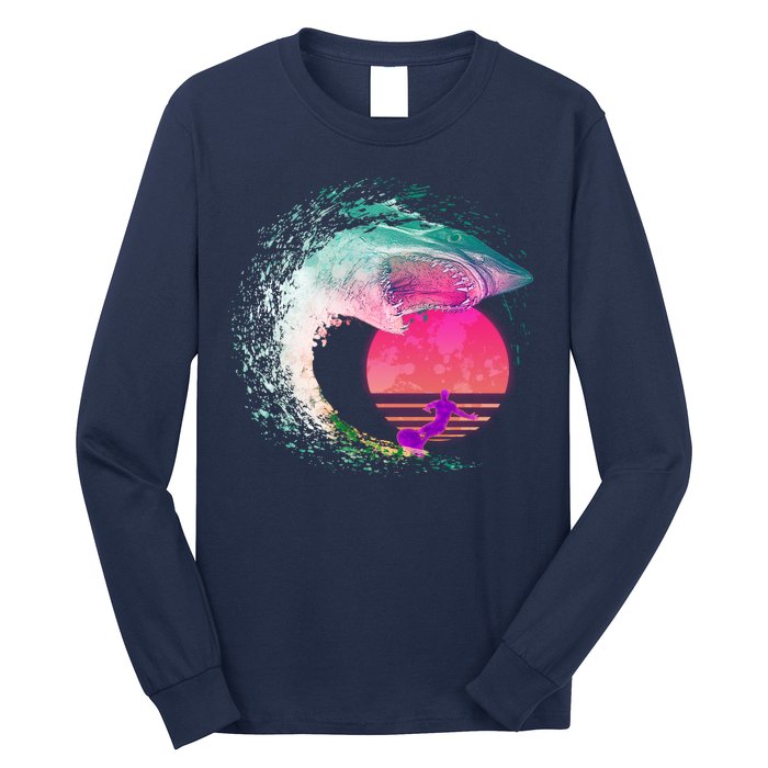 Retro Surfer Shark Wave Long Sleeve Shirt