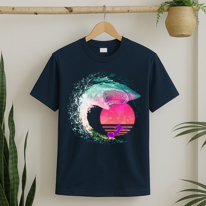 Retro Surfer Shark Wave T-Shirt