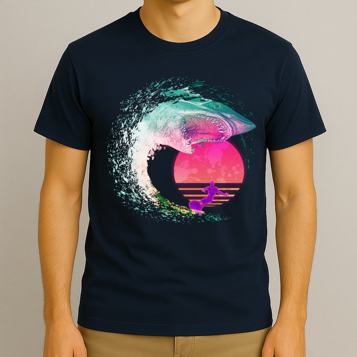 Retro Surfer Shark Wave T-Shirt