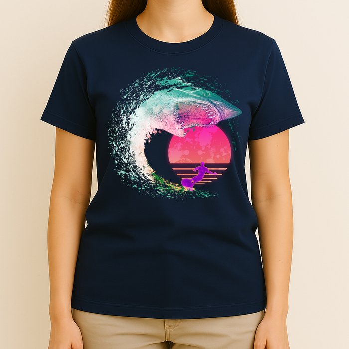 Retro Surfer Shark Wave T-Shirt