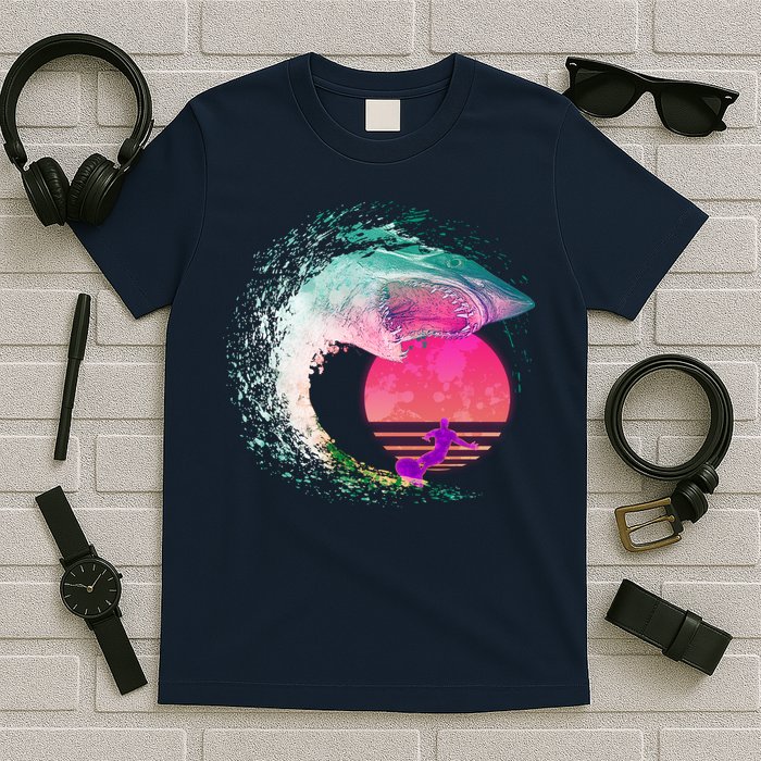 Retro Surfer Shark Wave T-Shirt
