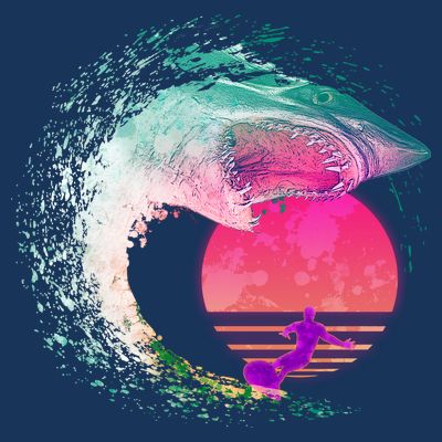 Retro Surfer Shark Wave T-Shirt