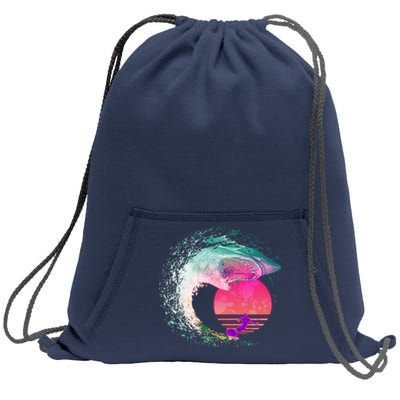 Retro Surfer Shark Wave Sweatshirt Cinch Pack Bag