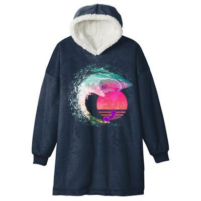 Retro Surfer Shark Wave Hooded Wearable Blanket