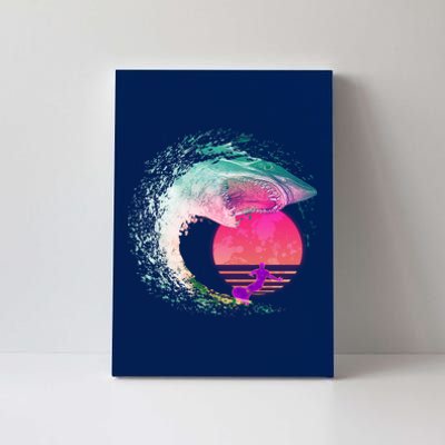 Retro Surfer Shark Wave Canvas