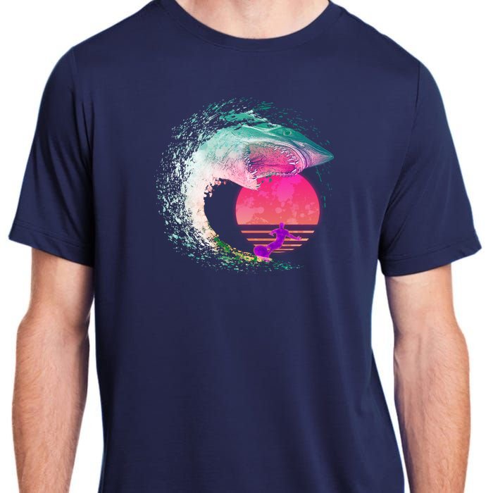 Retro Surfer Shark Wave Adult ChromaSoft Performance T-Shirt