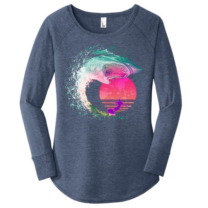 Retro Surfer Shark Wave Women's Perfect Tri Tunic Long Sleeve Shirt