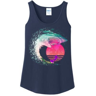 Retro Surfer Shark Wave Ladies Essential Tank