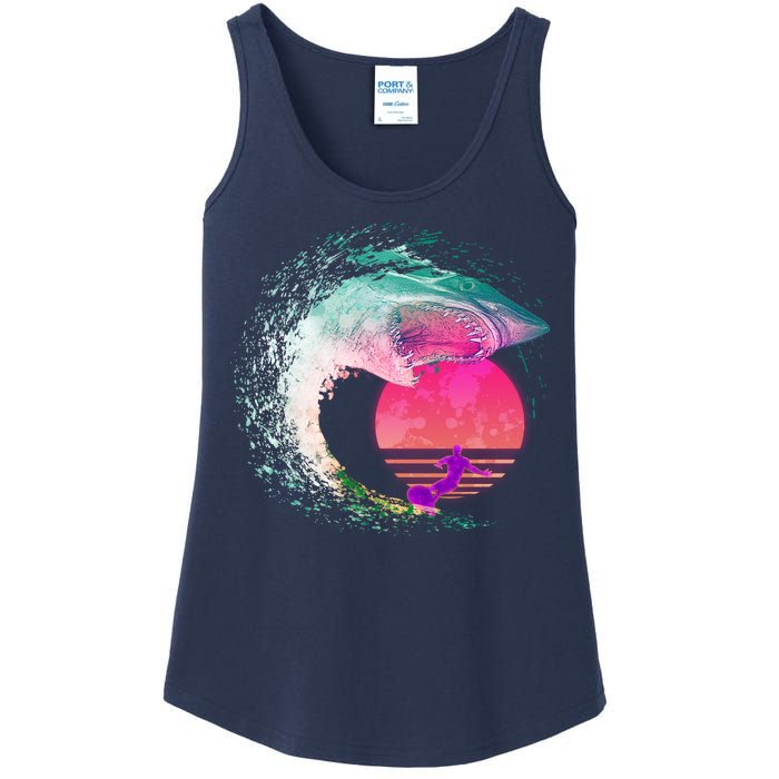 Retro Surfer Shark Wave Ladies Essential Tank