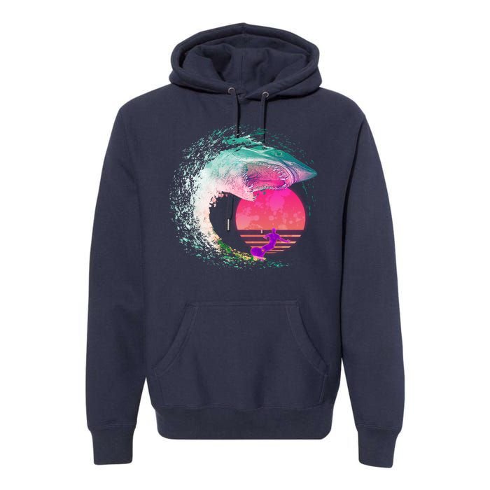 Retro Surfer Shark Wave Premium Hoodie