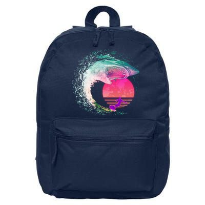 Retro Surfer Shark Wave 16 in Basic Backpack