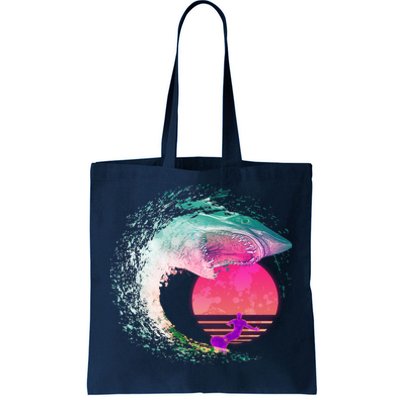 Retro Surfer Shark Wave Tote Bag