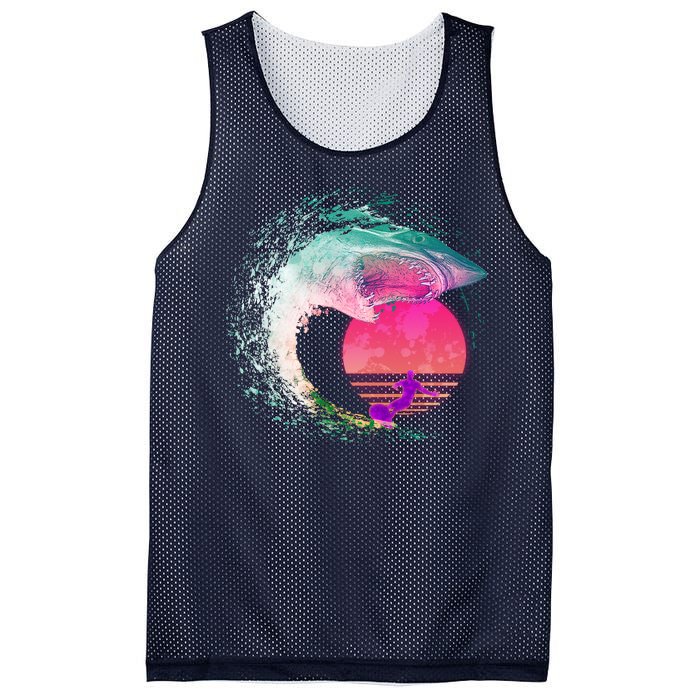 Retro Surfer Shark Wave Mesh Reversible Basketball Jersey Tank