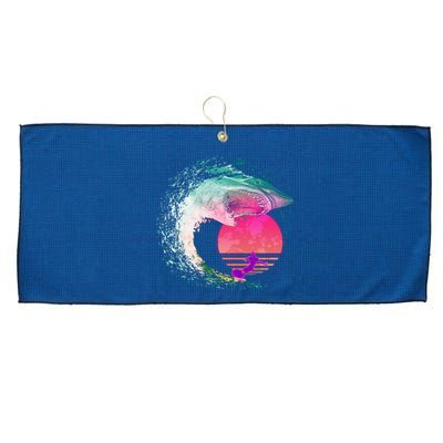 Retro Surfer Shark Wave Large Microfiber Waffle Golf Towel
