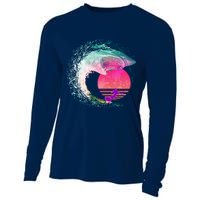 Retro Surfer Shark Wave Cooling Performance Long Sleeve Crew