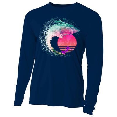 Retro Surfer Shark Wave Cooling Performance Long Sleeve Crew