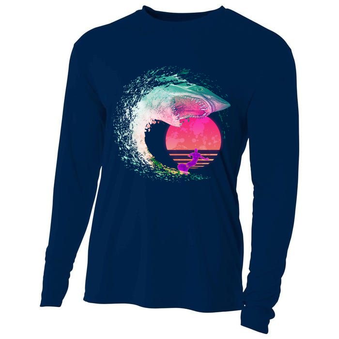 Retro Surfer Shark Wave Cooling Performance Long Sleeve Crew