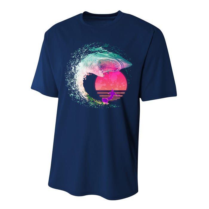 Retro Surfer Shark Wave Performance Sprint T-Shirt