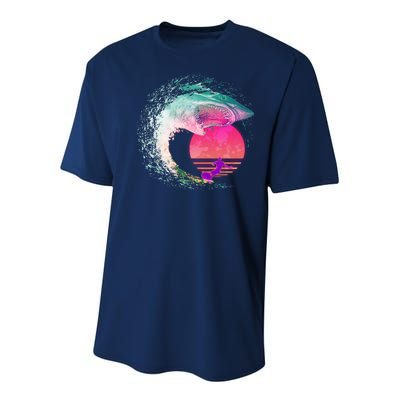 Retro Surfer Shark Wave Youth Performance Sprint T-Shirt