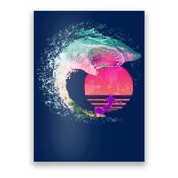 Retro Surfer Shark Wave Poster