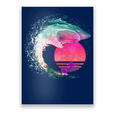 Retro Surfer Shark Wave Poster