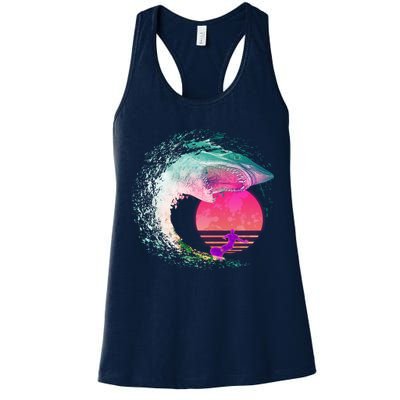 Retro Surfer Shark Wave Womens Tank Top