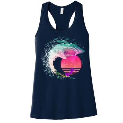 Retro Surfer Shark Wave Women's Racerback Tank