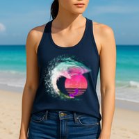 Retro Surfer Shark Wave Womens Tank Top