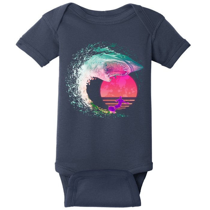 Retro Surfer Shark Wave Baby Bodysuit