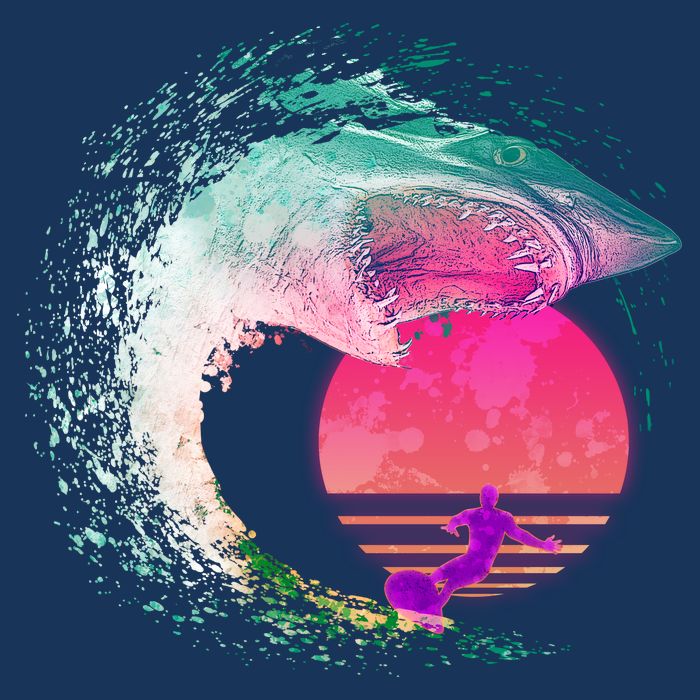 Retro Surfer Shark Wave Baby Bodysuit