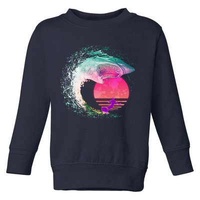 Retro Surfer Shark Wave Toddler Sweatshirt
