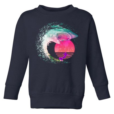 Retro Surfer Shark Wave Toddler Sweatshirt