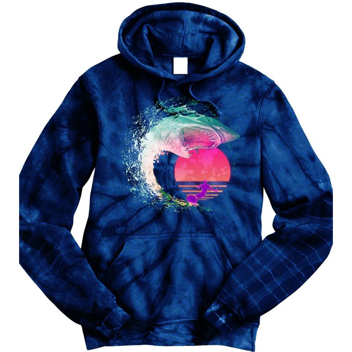 Retro Surfer Shark Wave Tie Dye Hoodie