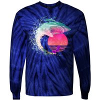 Retro Surfer Shark Wave Tie-Dye Long Sleeve Shirt