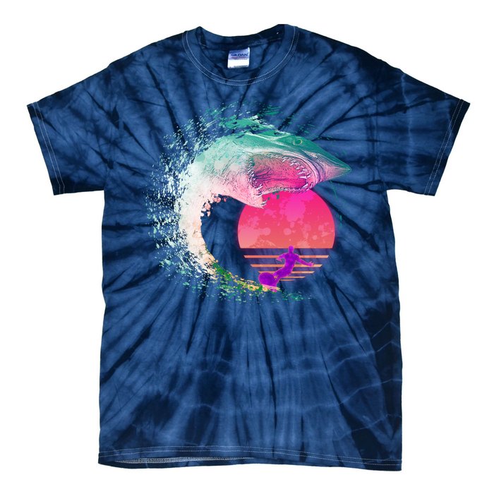 Retro Surfer Shark Wave Tie-Dye T-Shirt