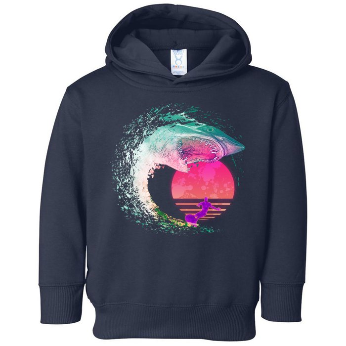 Retro Surfer Shark Wave Toddler Hoodie