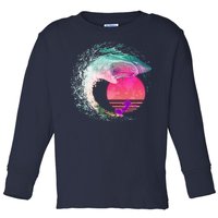 Retro Surfer Shark Wave Toddler Long Sleeve Shirt