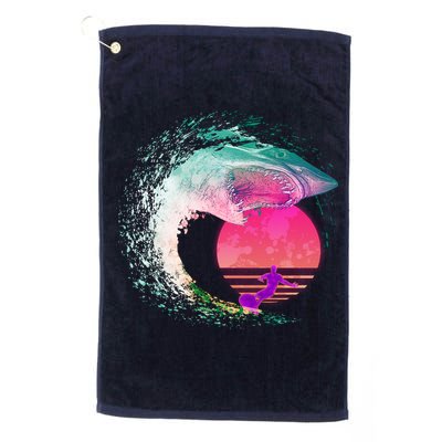 Retro Surfer Shark Wave Golf Towel