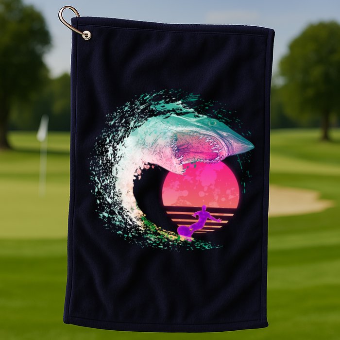 Retro Surfer Shark Wave Golf Towel