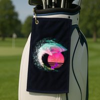 Retro Surfer Shark Wave Golf Towel