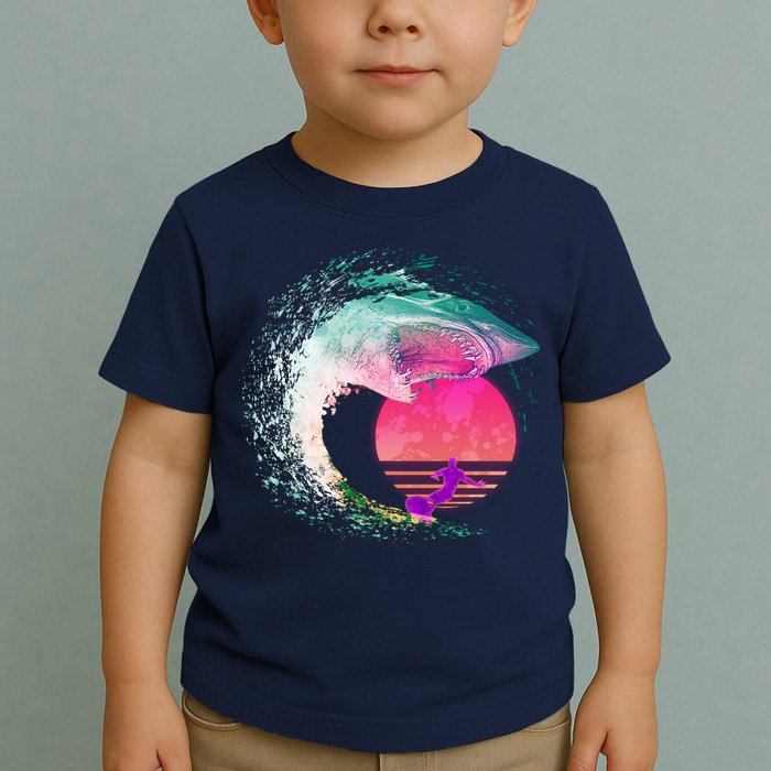 Retro Surfer Shark Wave Toddler T-Shirt