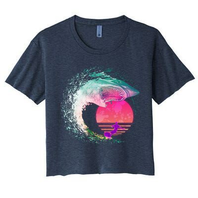 Retro Surfer Shark Wave Crop Top